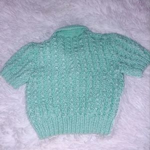 Mint Green Handmade Vintage Style Baby Knitted Sweater Shower Gift 0-3 mon